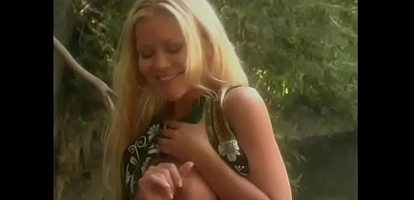  Sexy blonde with great tits Julie Meadows gets her pussy licked and fucked outdoors